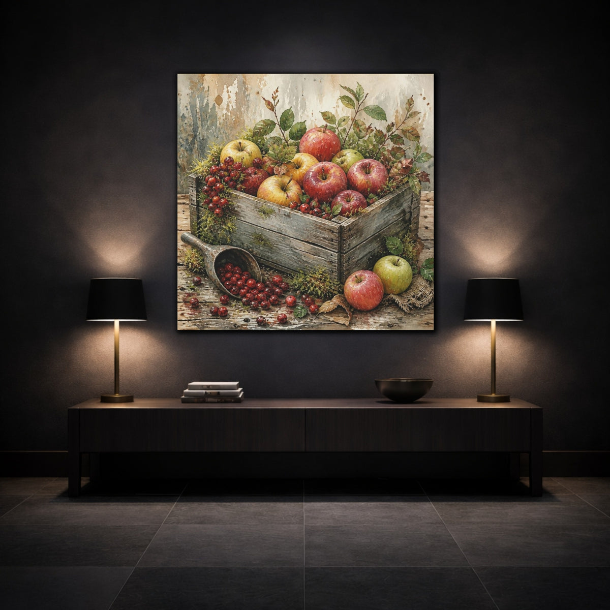 Mockup 3. Rustic Apple Crate shown as canvas print