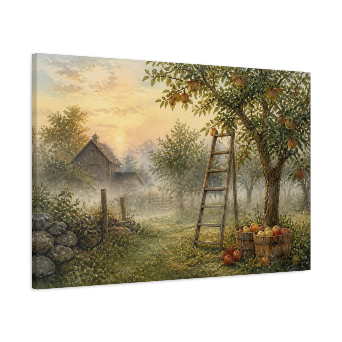 Main Mockup. Rustic Apple Orchard Ladder shown as canvas print