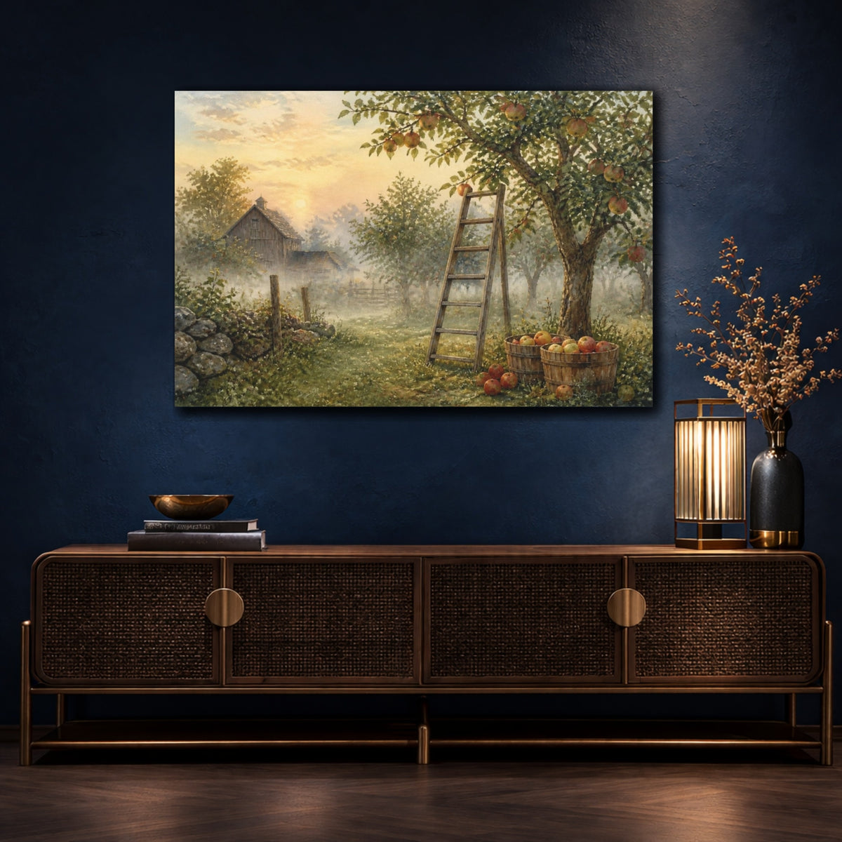 Mockup 4. Rustic Apple Orchard Ladder shown as canvas print