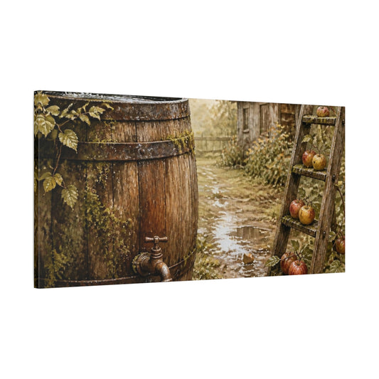 Main Mockup. Rustic Barrel With Apples shown as canvas print