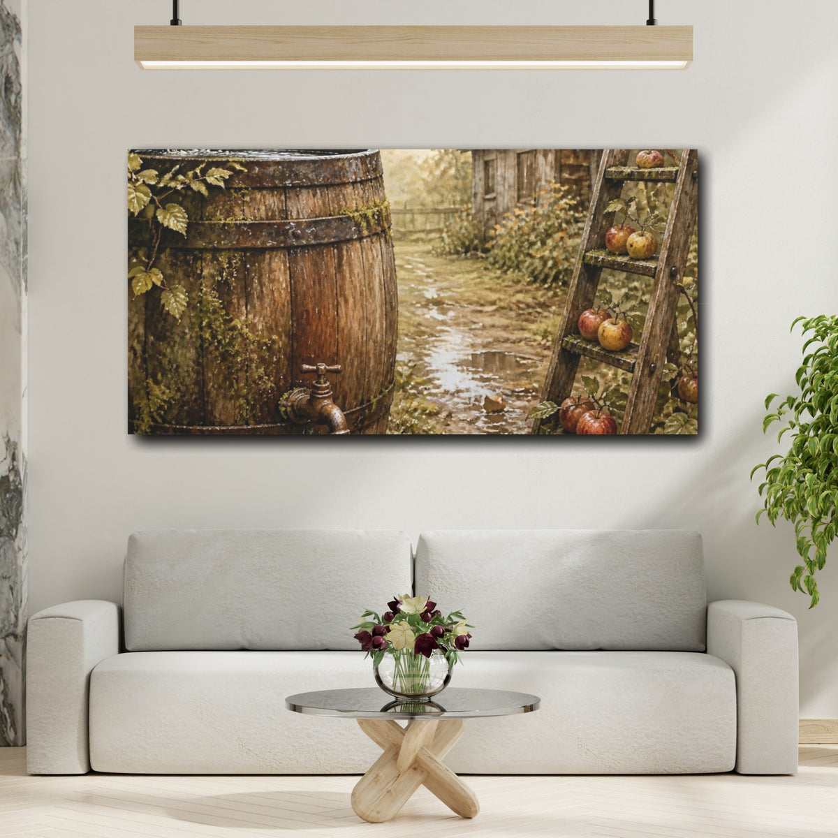 Mockup 2. Rustic Barrel With Apples shown as canvas print