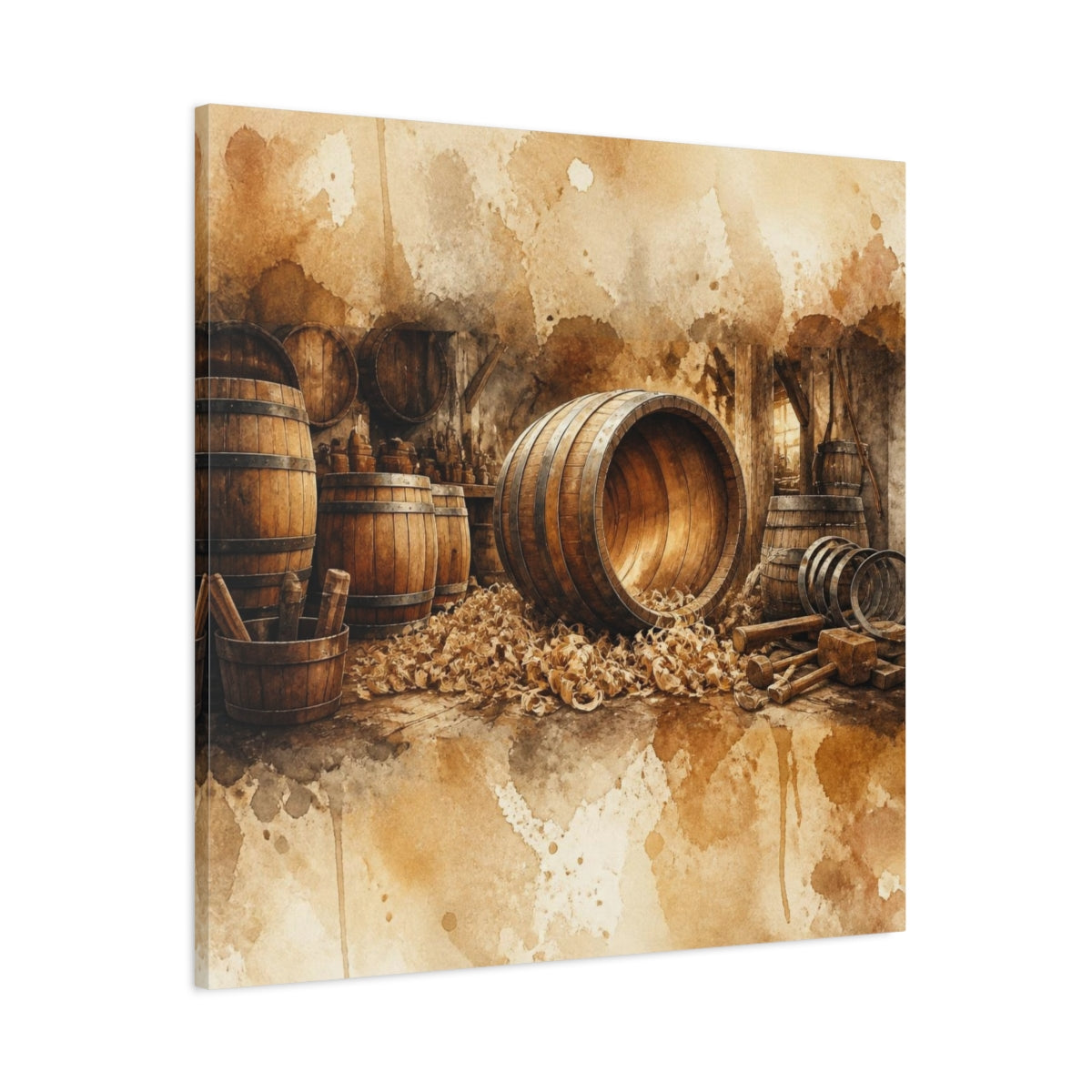 Main Mockup. Rustic Barrel Workshop shown as canvas print