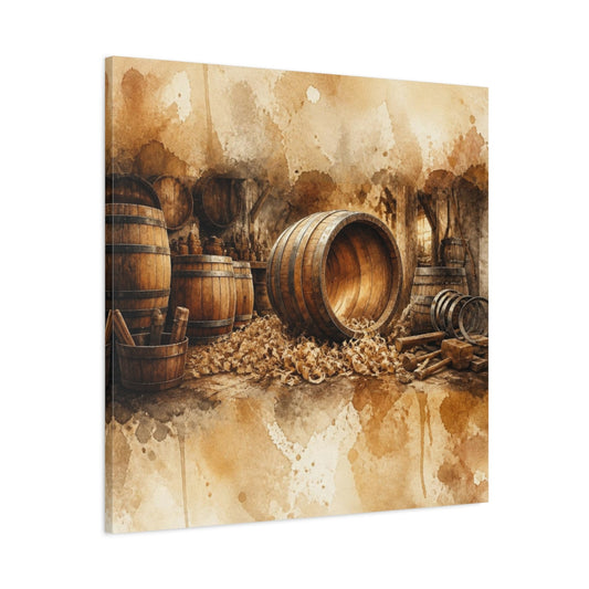 Main Mockup. Rustic Barrel Workshop shown as canvas print