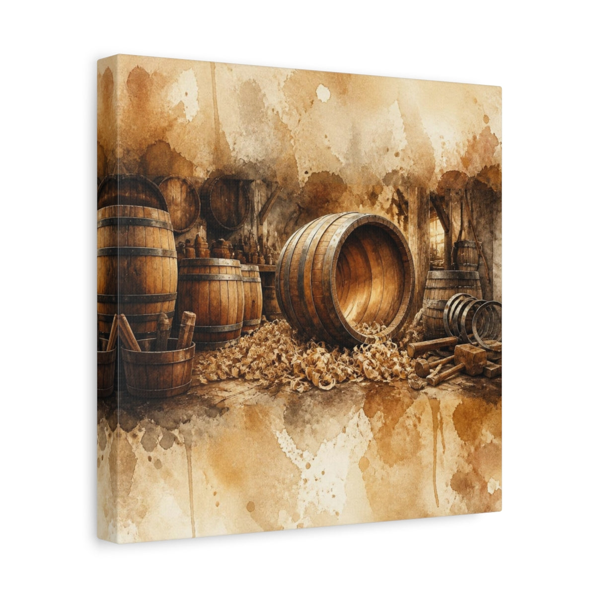 Side Mockup 8. Rustic Barrel Workshop shown as canvas print