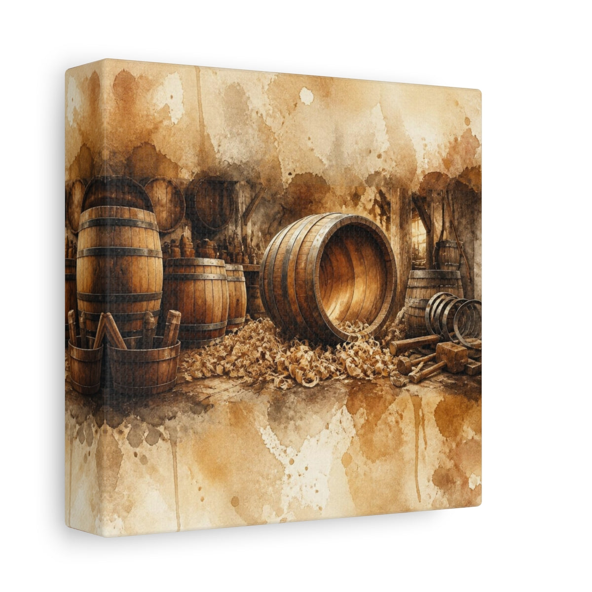 Side Mockup 2. Rustic Barrel Workshop shown as canvas print