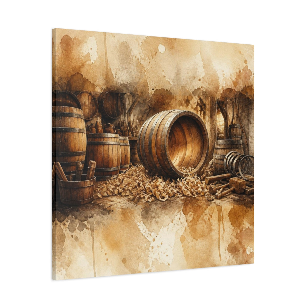 Side Mockup 1. Rustic Barrel Workshop shown as canvas print