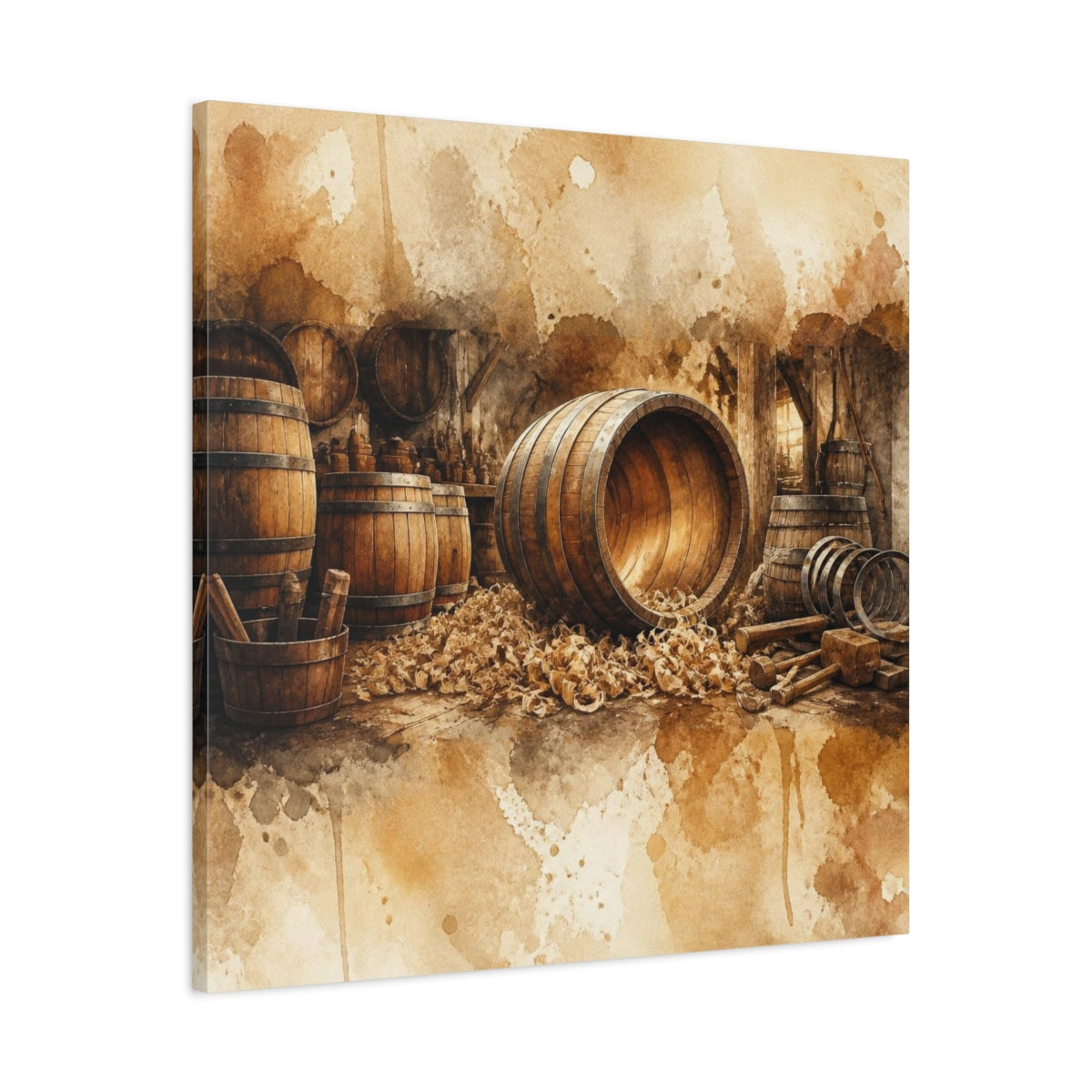 Side Mockup 3. Rustic Barrel Workshop shown as canvas print