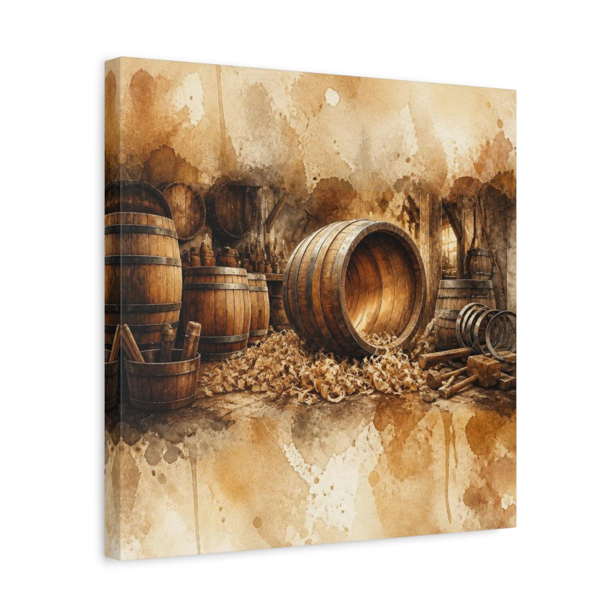 Side Mockup 6. Rustic Barrel Workshop shown as canvas print