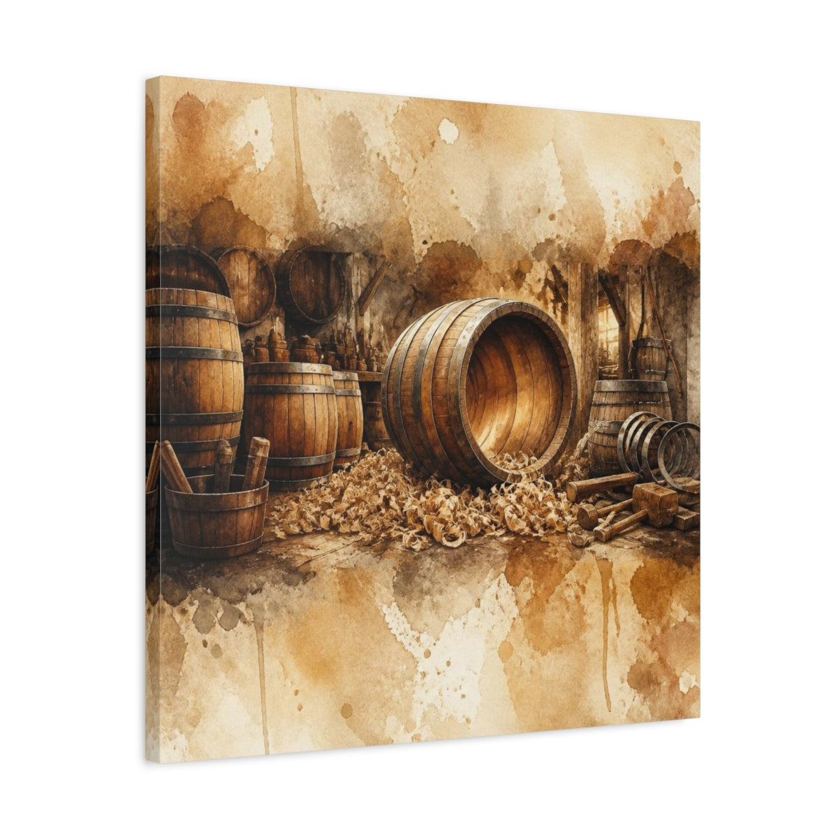 Side Mockup 4. Rustic Barrel Workshop shown as canvas print
