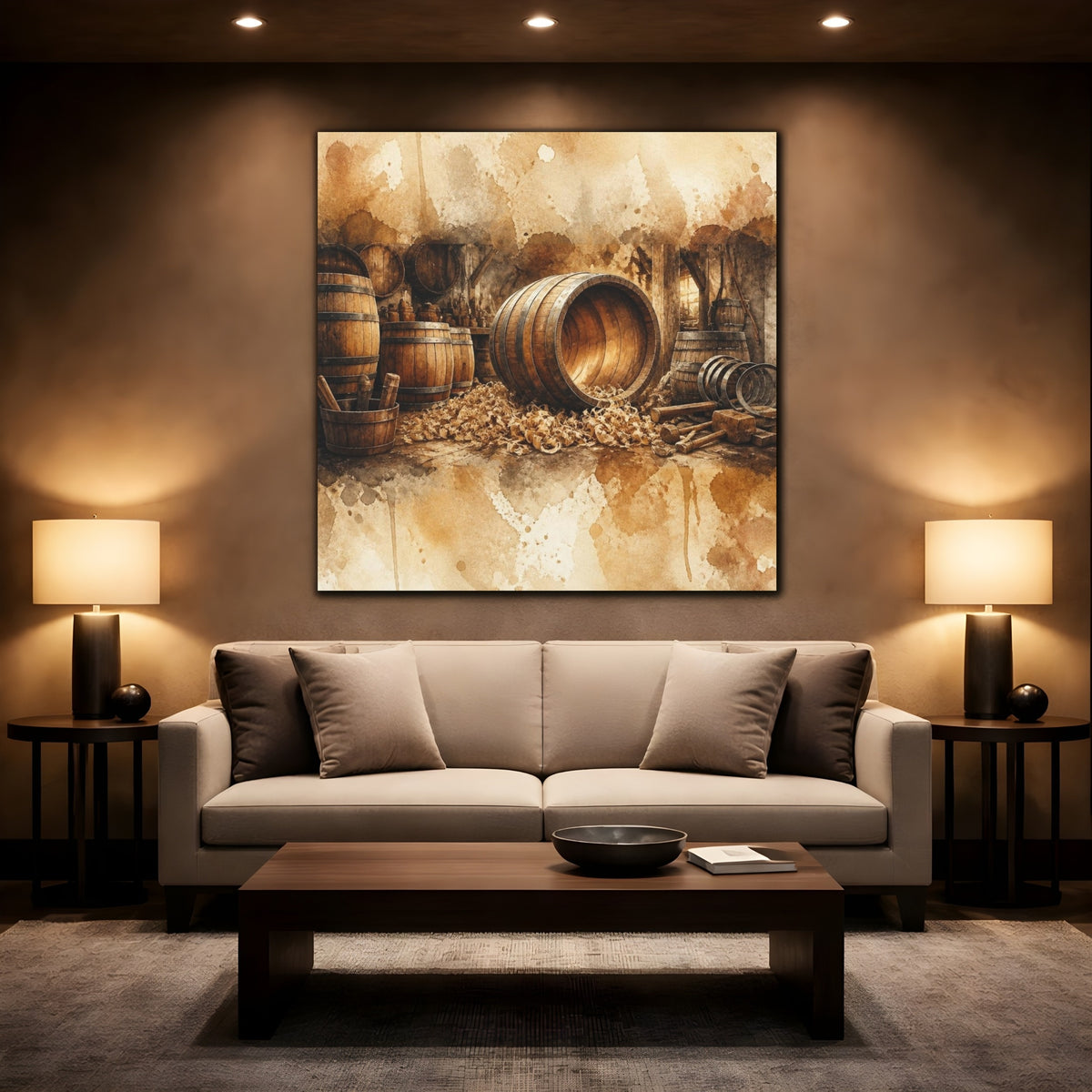 Mockup 2. Rustic Barrel Workshop shown as canvas print