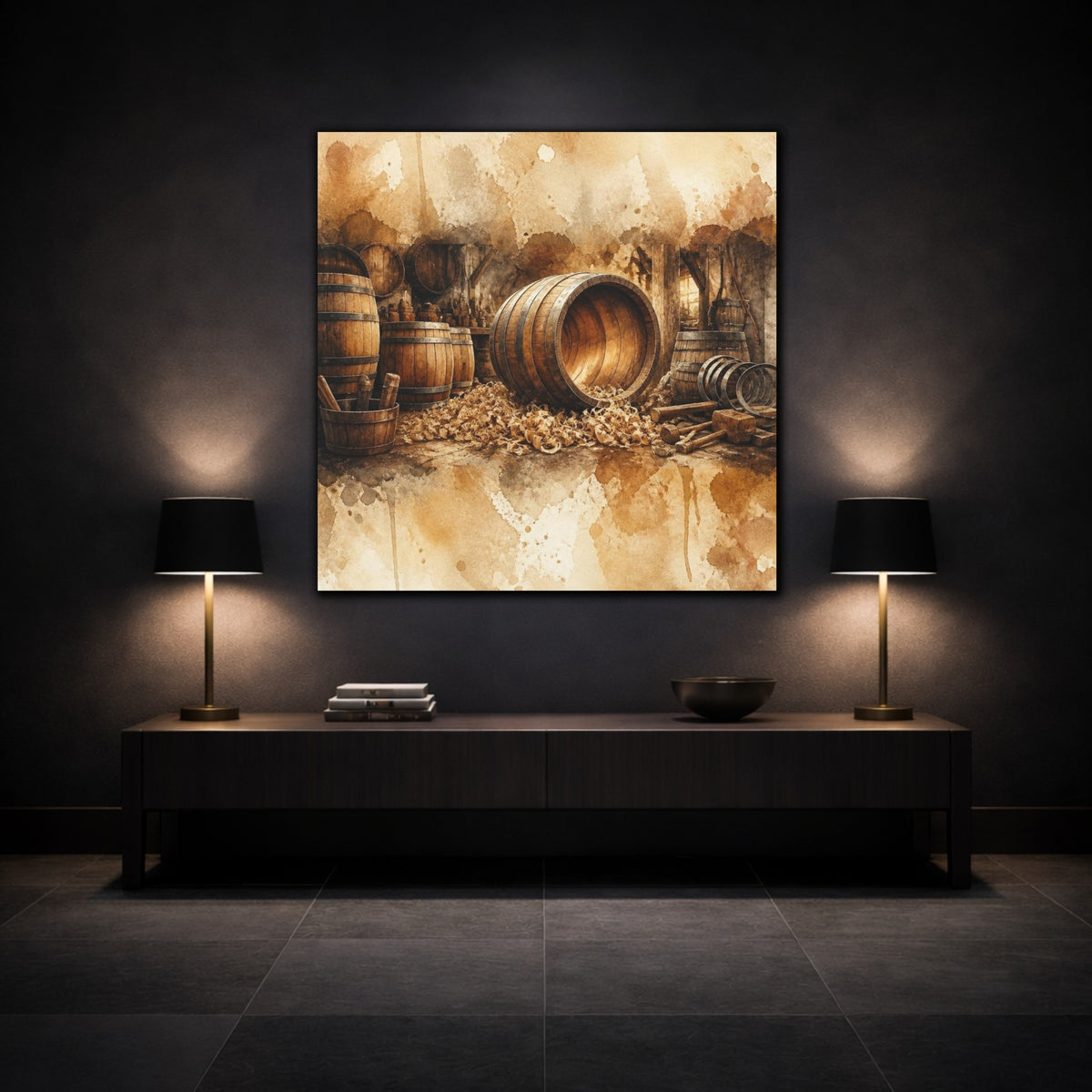 Mockup 3. Rustic Barrel Workshop shown as canvas print
