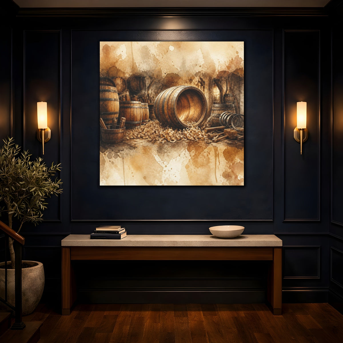 Mockup 4. Rustic Barrel Workshop shown as canvas print