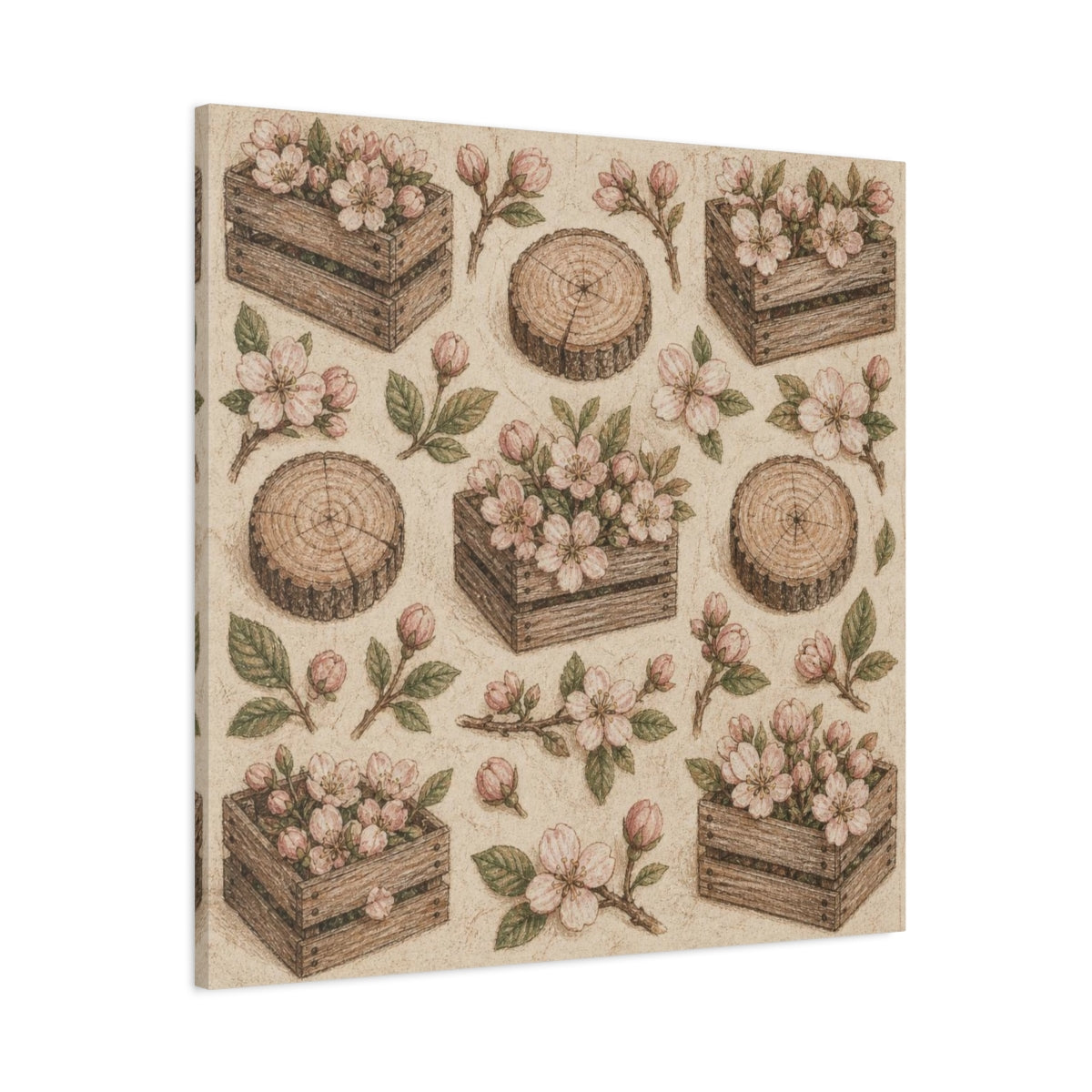 Main Mockup. Rustic Blossom Crates shown as canvas print