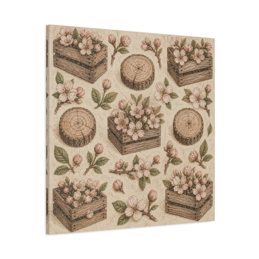 Main Mockup. Rustic Blossom Crates shown as canvas print