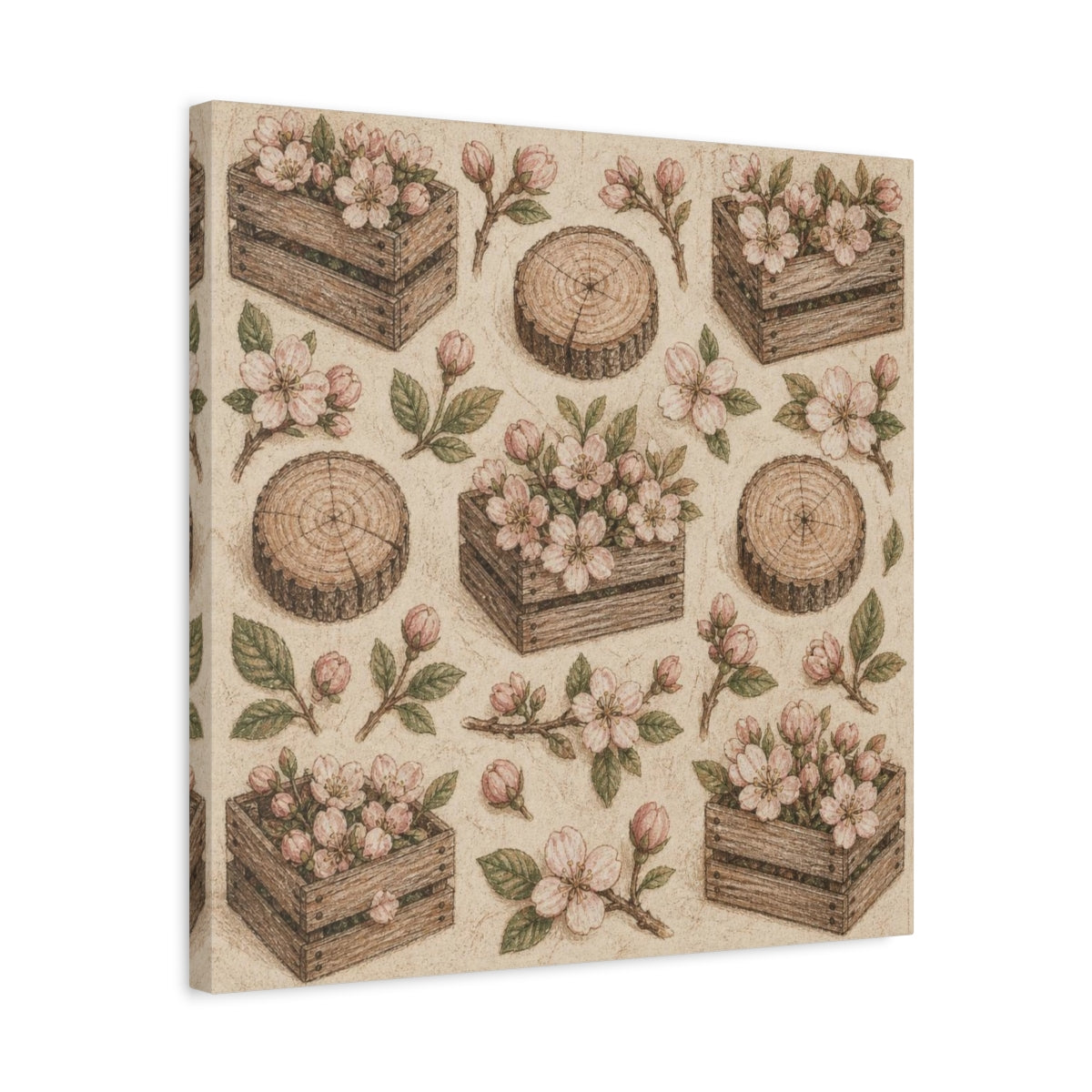 Side Mockup 5. Rustic Blossom Crates shown as canvas print
