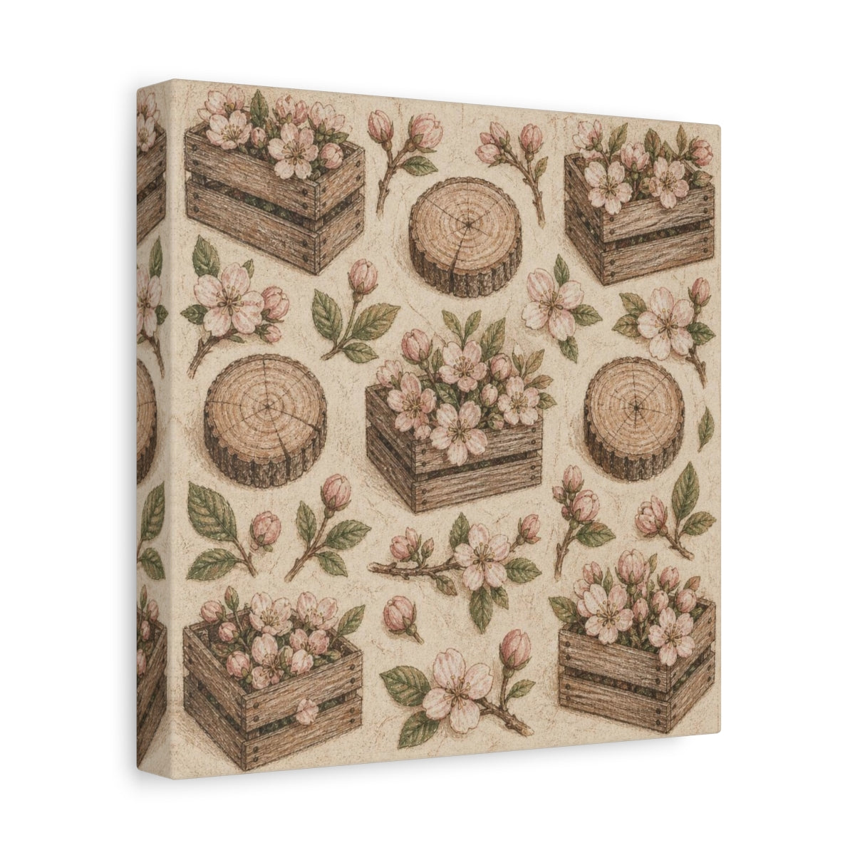 Side Mockup 9. Rustic Blossom Crates shown as canvas print