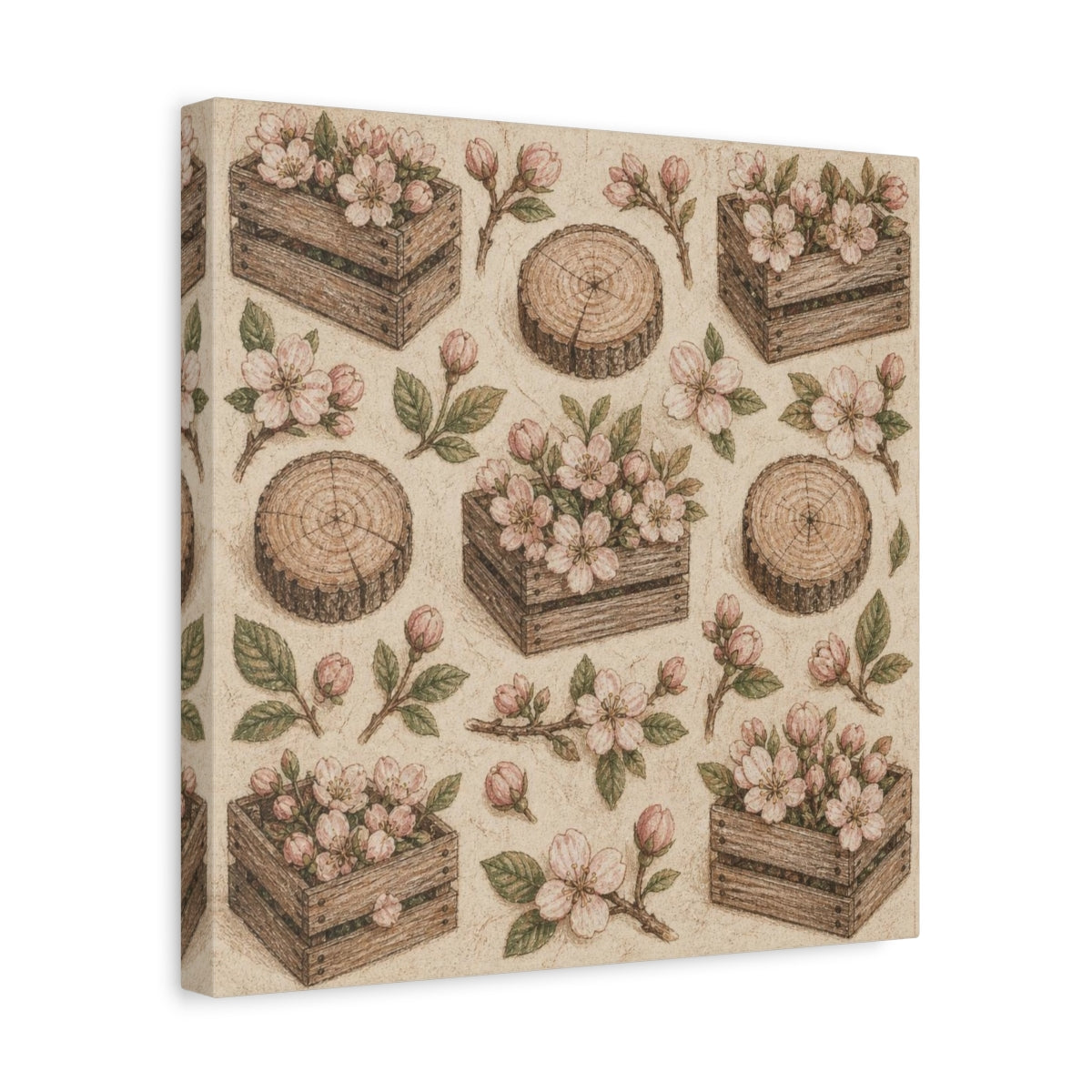 Side Mockup 7. Rustic Blossom Crates shown as canvas print