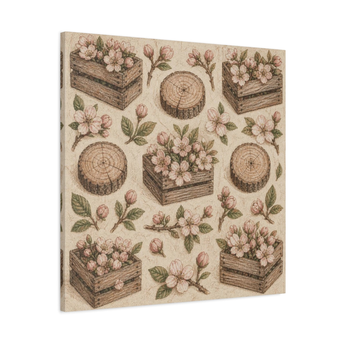 Side Mockup 3. Rustic Blossom Crates shown as canvas print