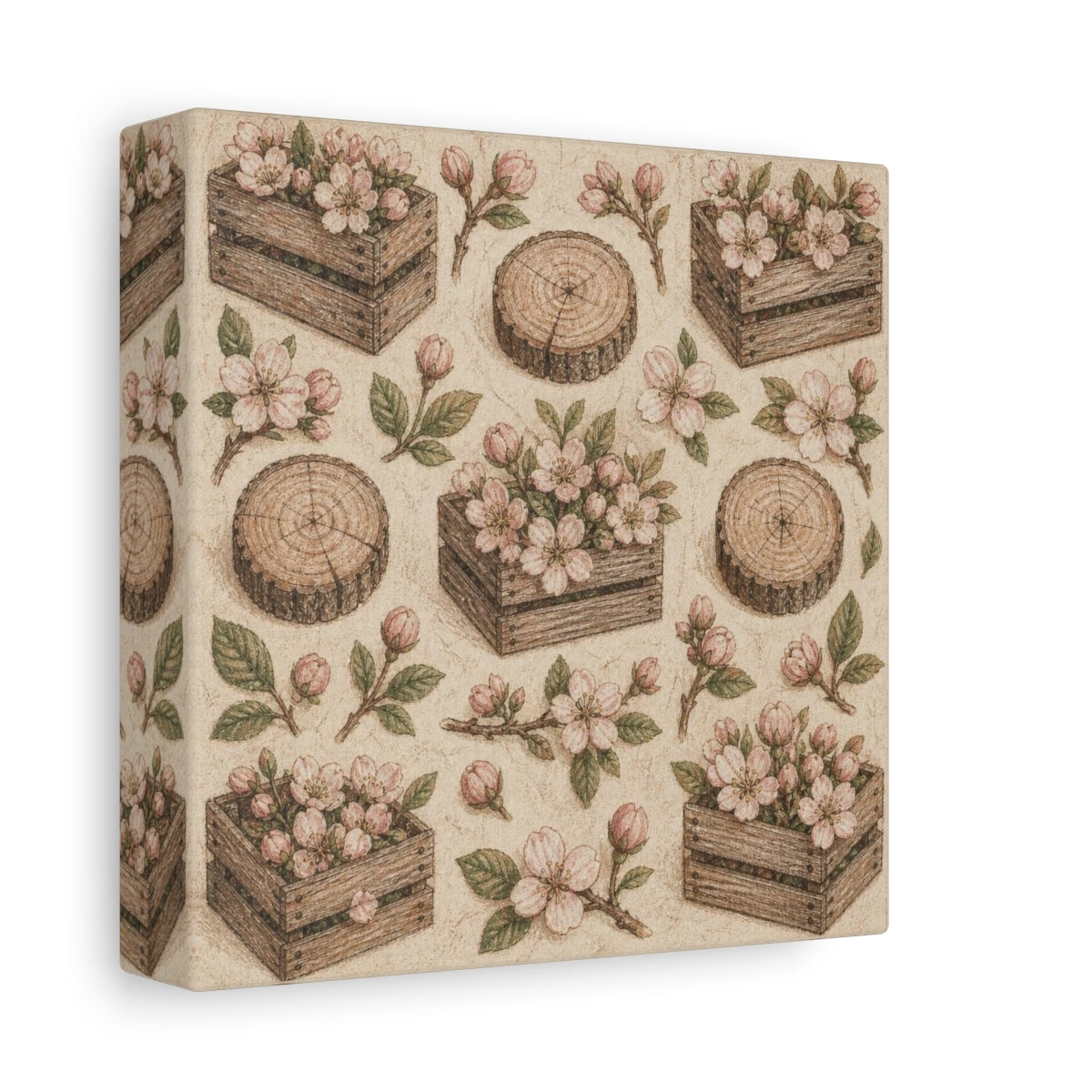 Side Mockup 2. Rustic Blossom Crates shown as canvas print