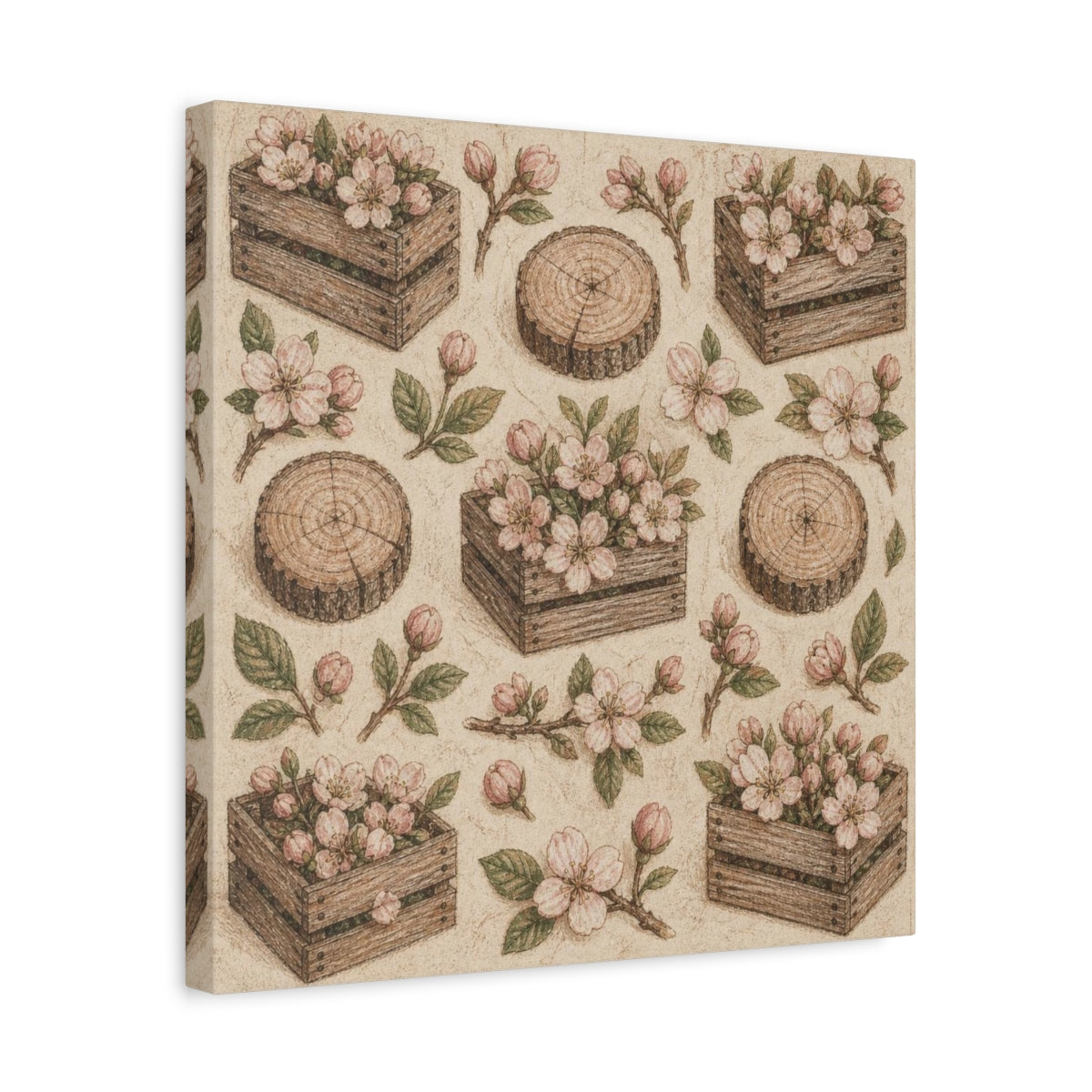 Side Mockup 6. Rustic Blossom Crates shown as canvas print