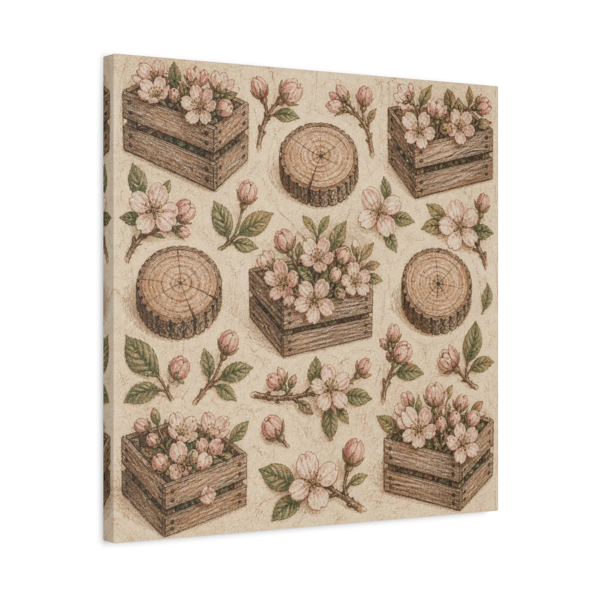 Side Mockup 4. Rustic Blossom Crates shown as canvas print