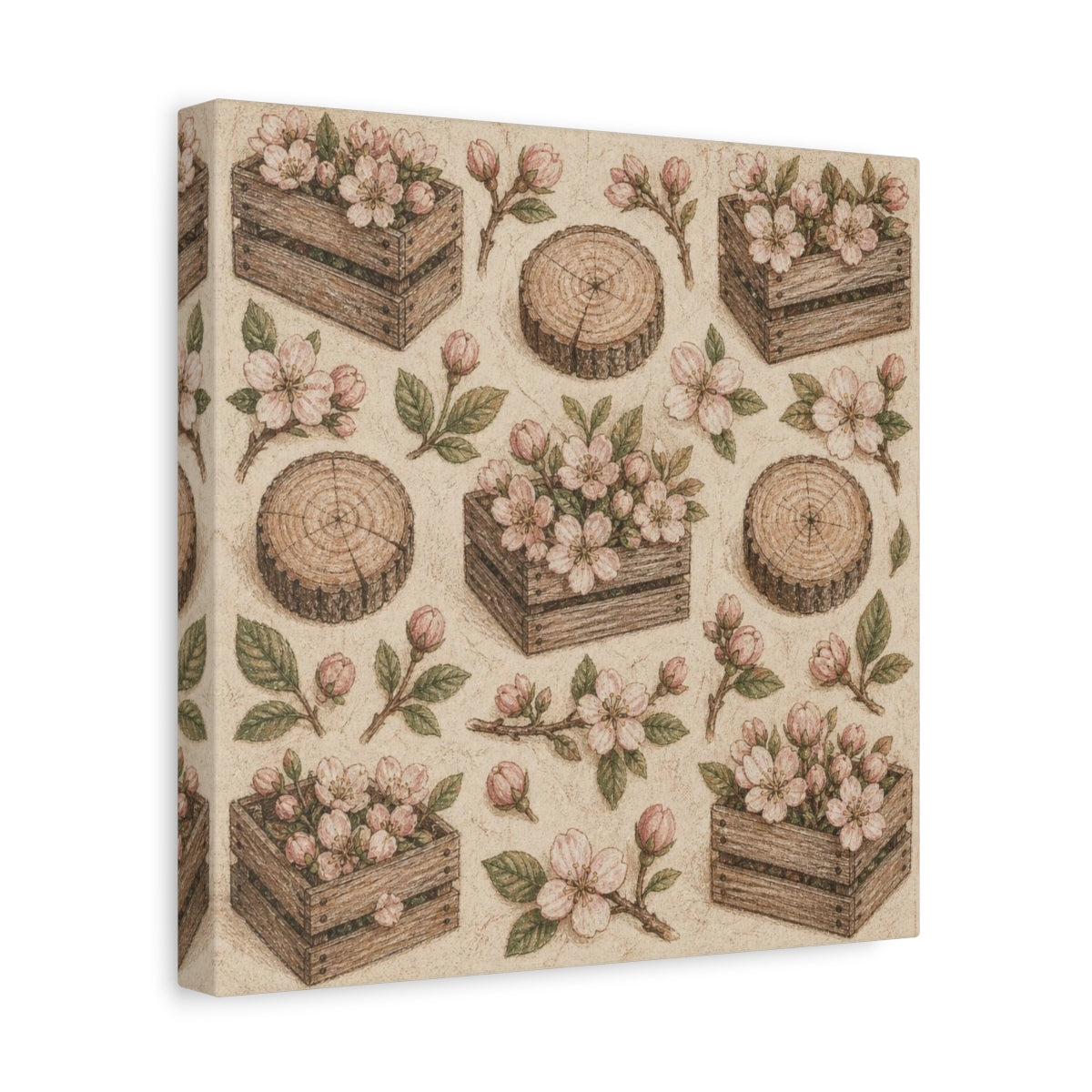 Side Mockup 8. Rustic Blossom Crates shown as canvas print
