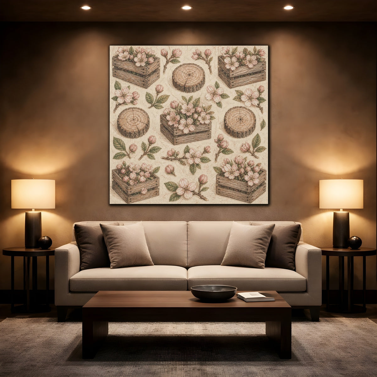 Mockup 2. Rustic Blossom Crates shown as canvas print