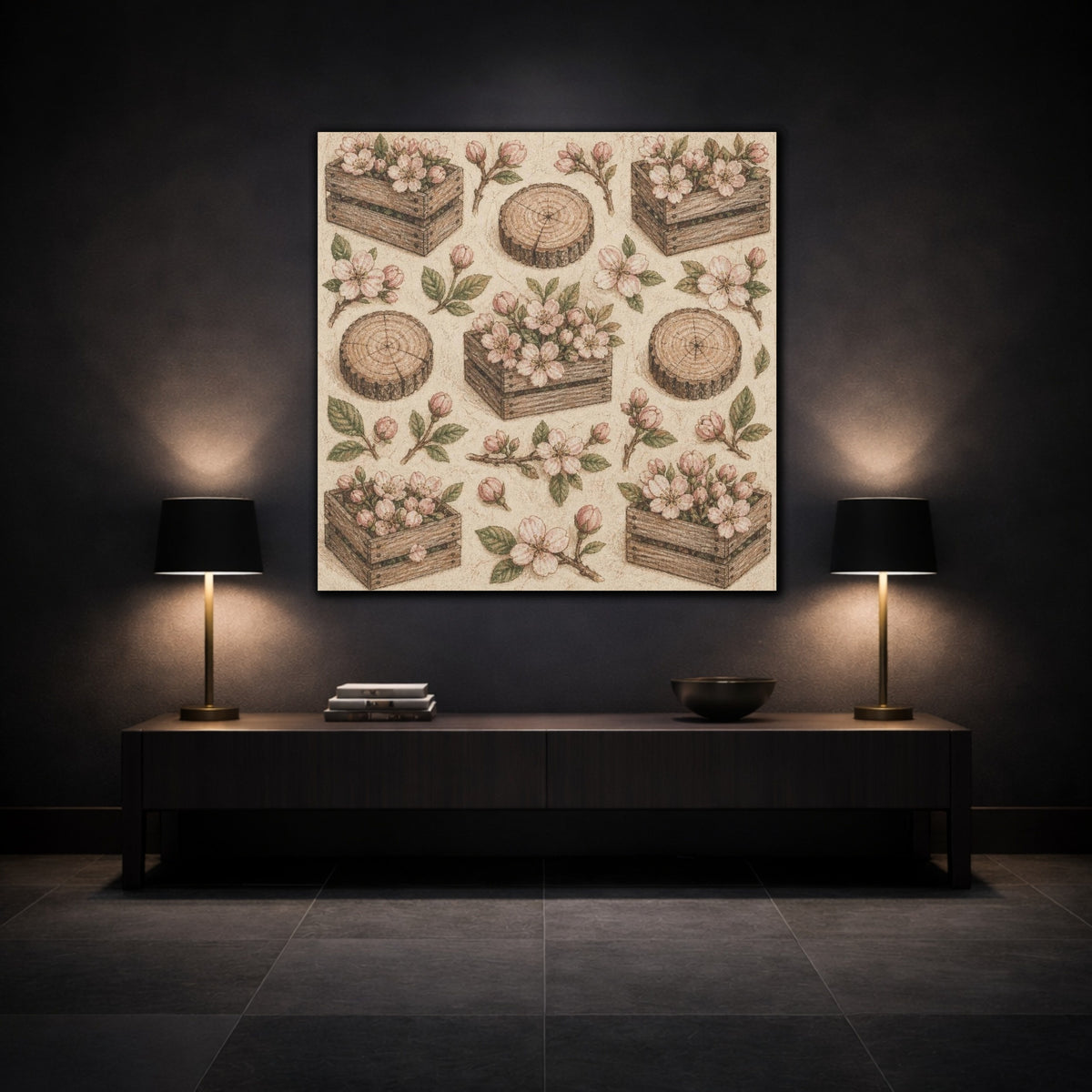 Mockup 3. Rustic Blossom Crates shown as canvas print