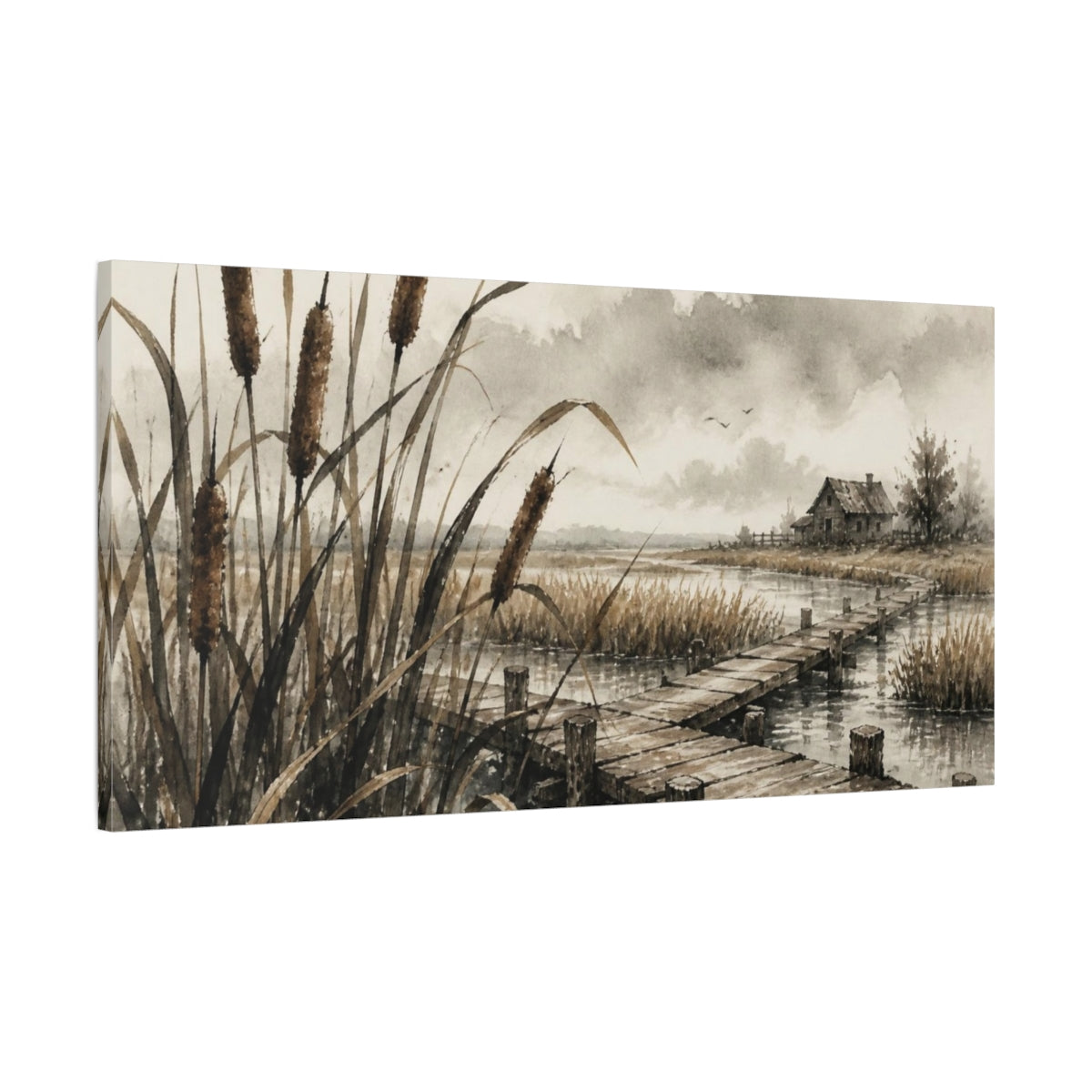 Main Mockup. Rustic Cattail Boardwalk shown as canvas print