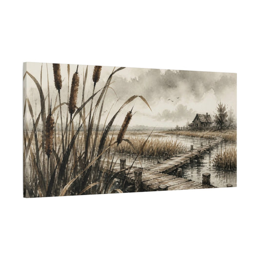 Main Mockup. Rustic Cattail Boardwalk shown as canvas print