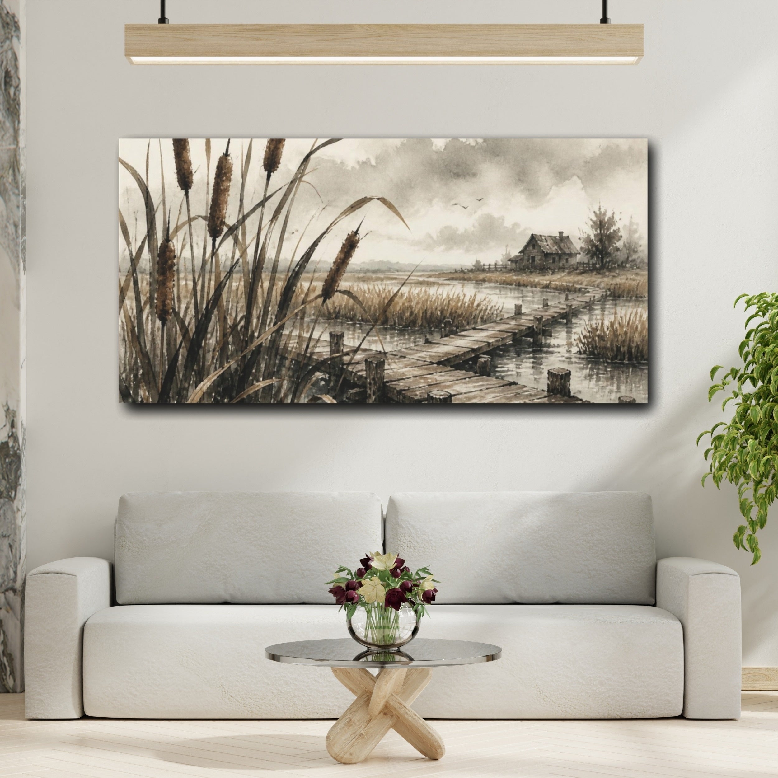 Mockup 2. Rustic Cattail Boardwalk shown as canvas print