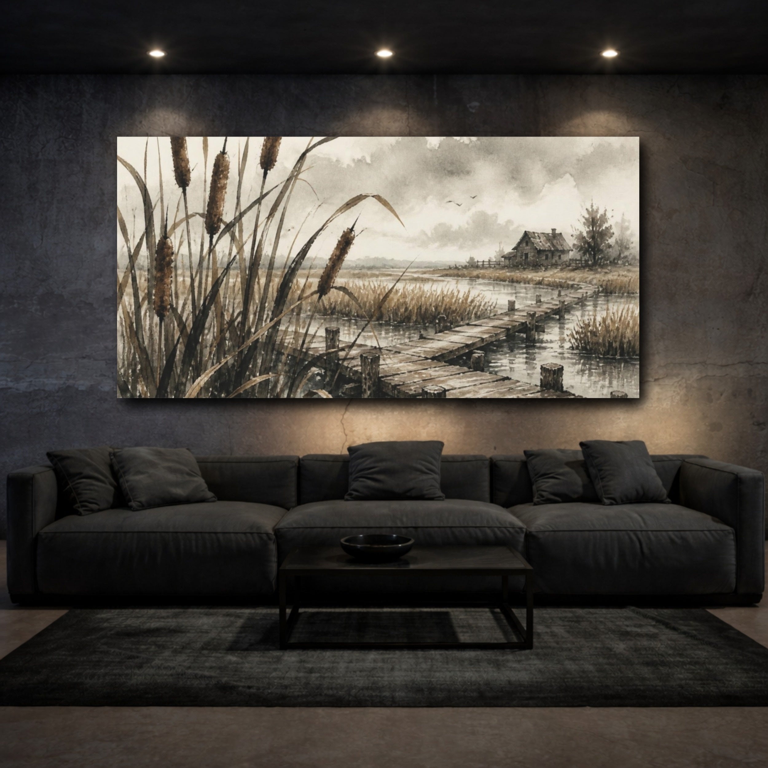 Mockup 3. Rustic Cattail Boardwalk shown as canvas print