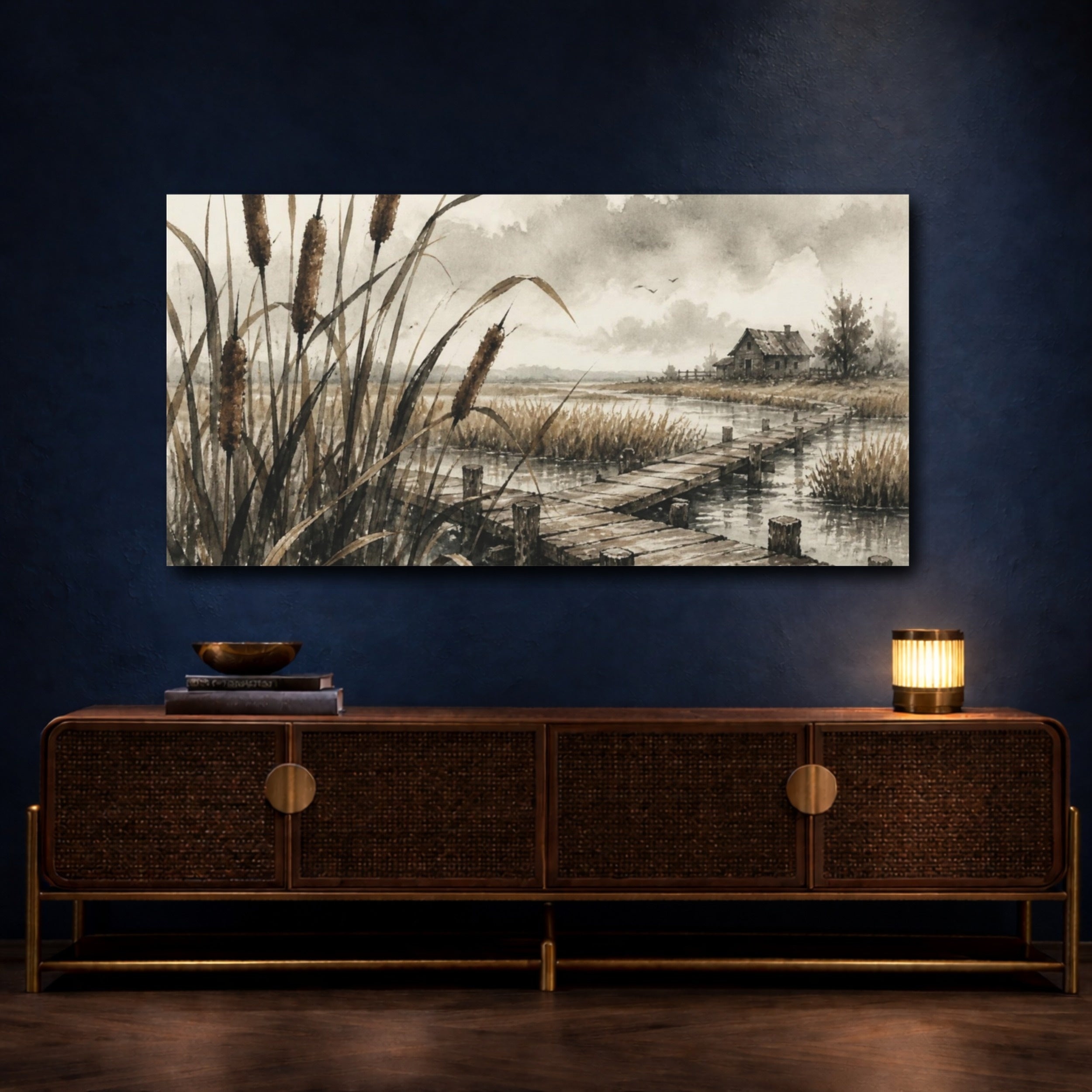 Mockup 4. Rustic Cattail Boardwalk shown as canvas print