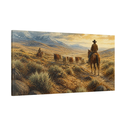 Main Mockup. Rustic Cattle Drive shown as canvas print