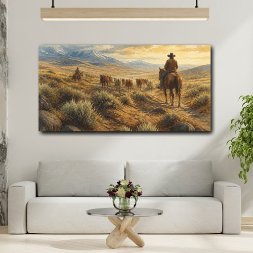 Mockup 2. Rustic Cattle Drive shown as canvas print