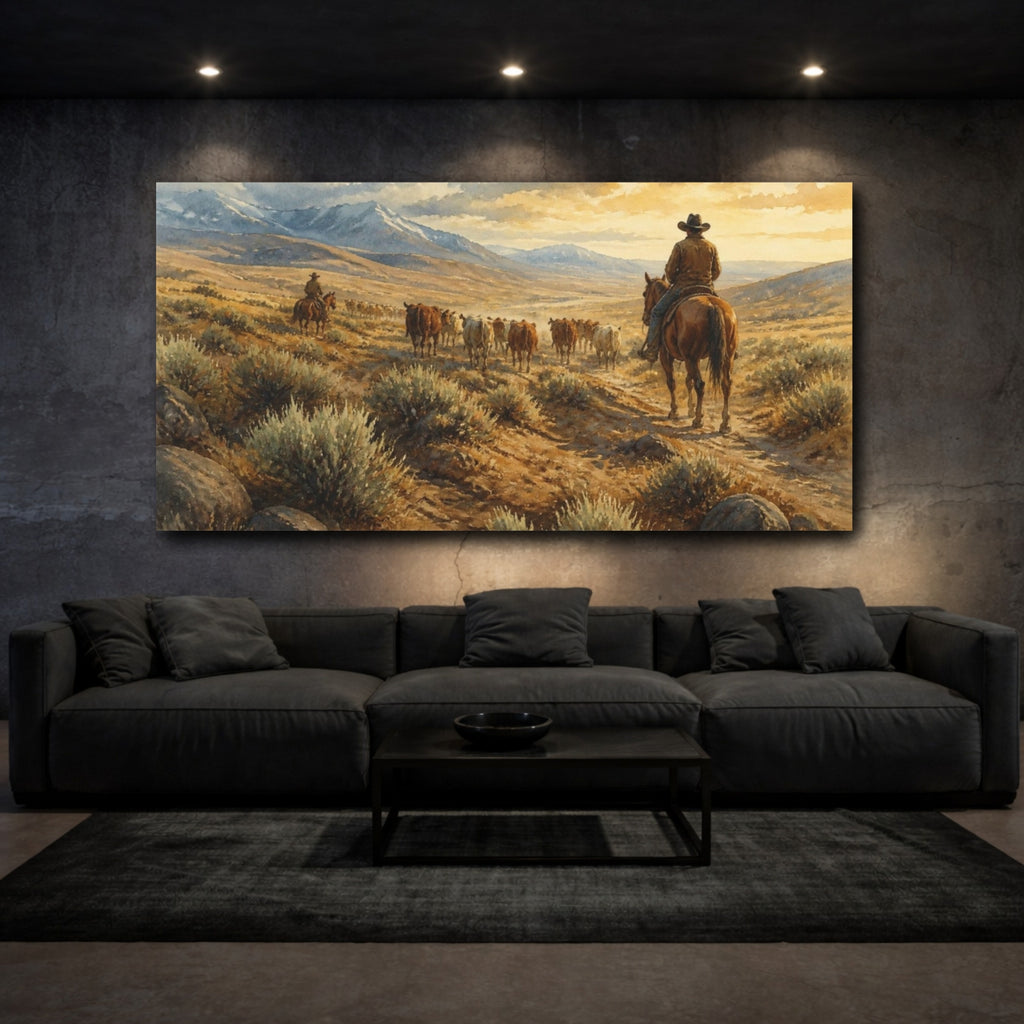 Mockup 3. Rustic Cattle Drive shown as canvas print