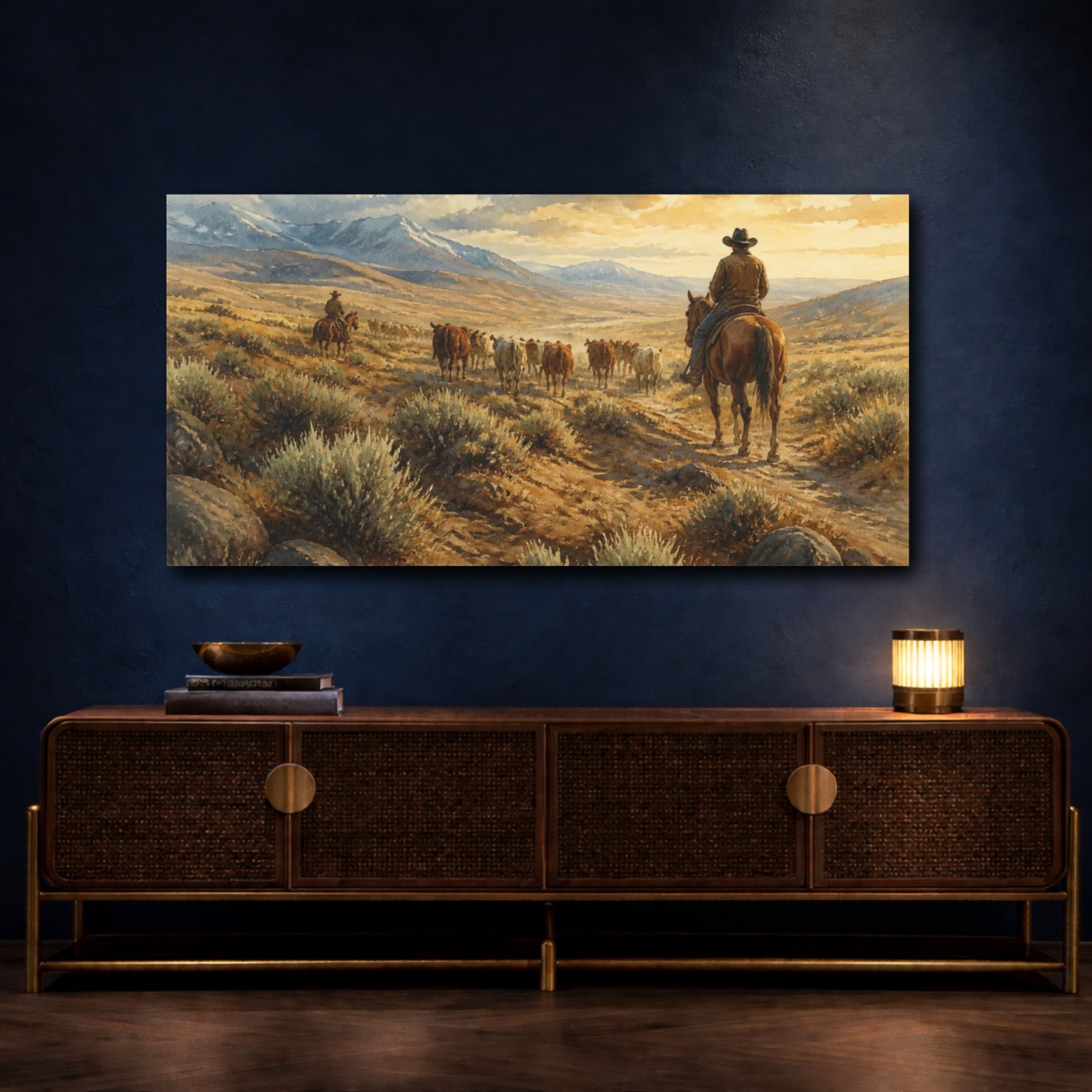 Mockup 4. Rustic Cattle Drive shown as canvas print