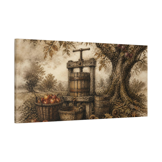 Main Mockup. Rustic Cider Press shown as canvas print