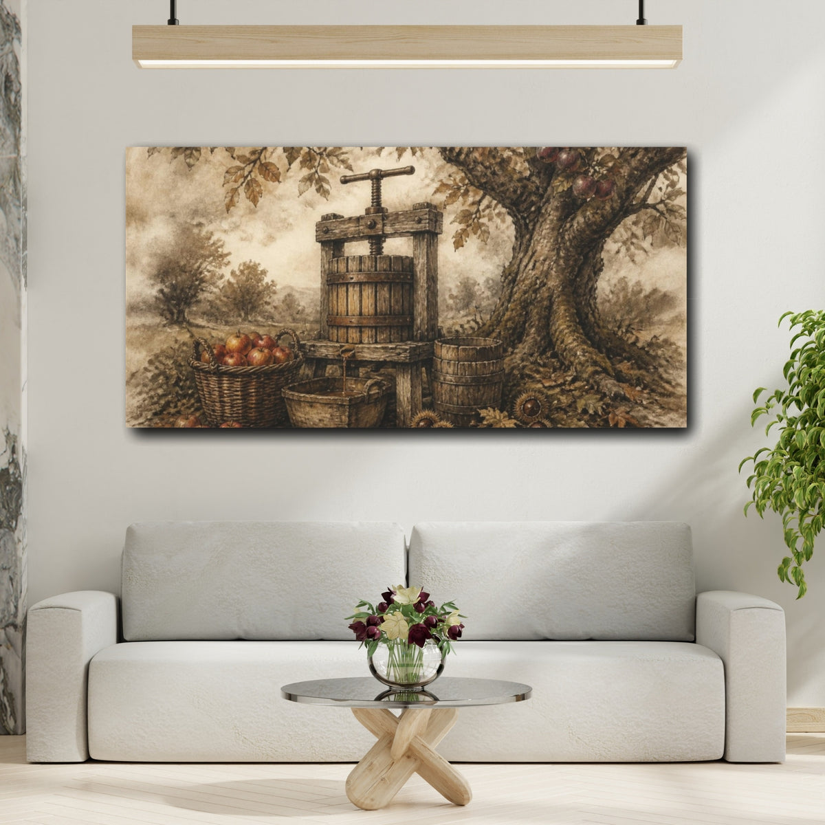 Mockup 2. Rustic Cider Press shown as canvas print