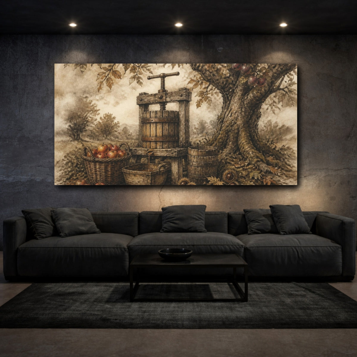 Mockup 3. Rustic Cider Press shown as canvas print