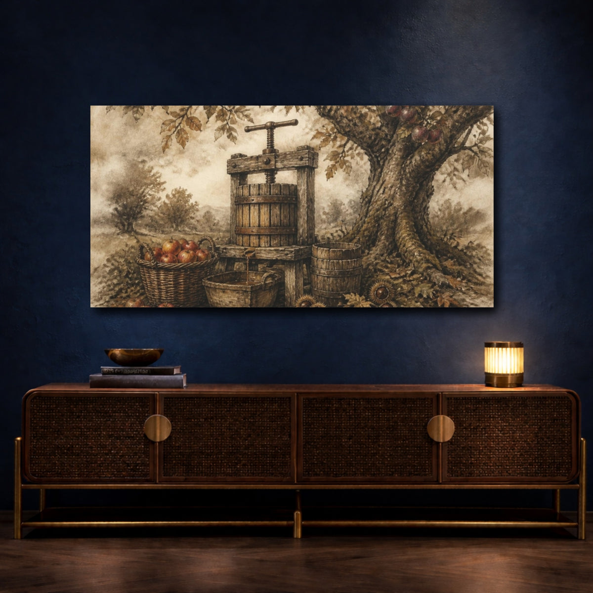 Mockup 4. Rustic Cider Press shown as canvas print
