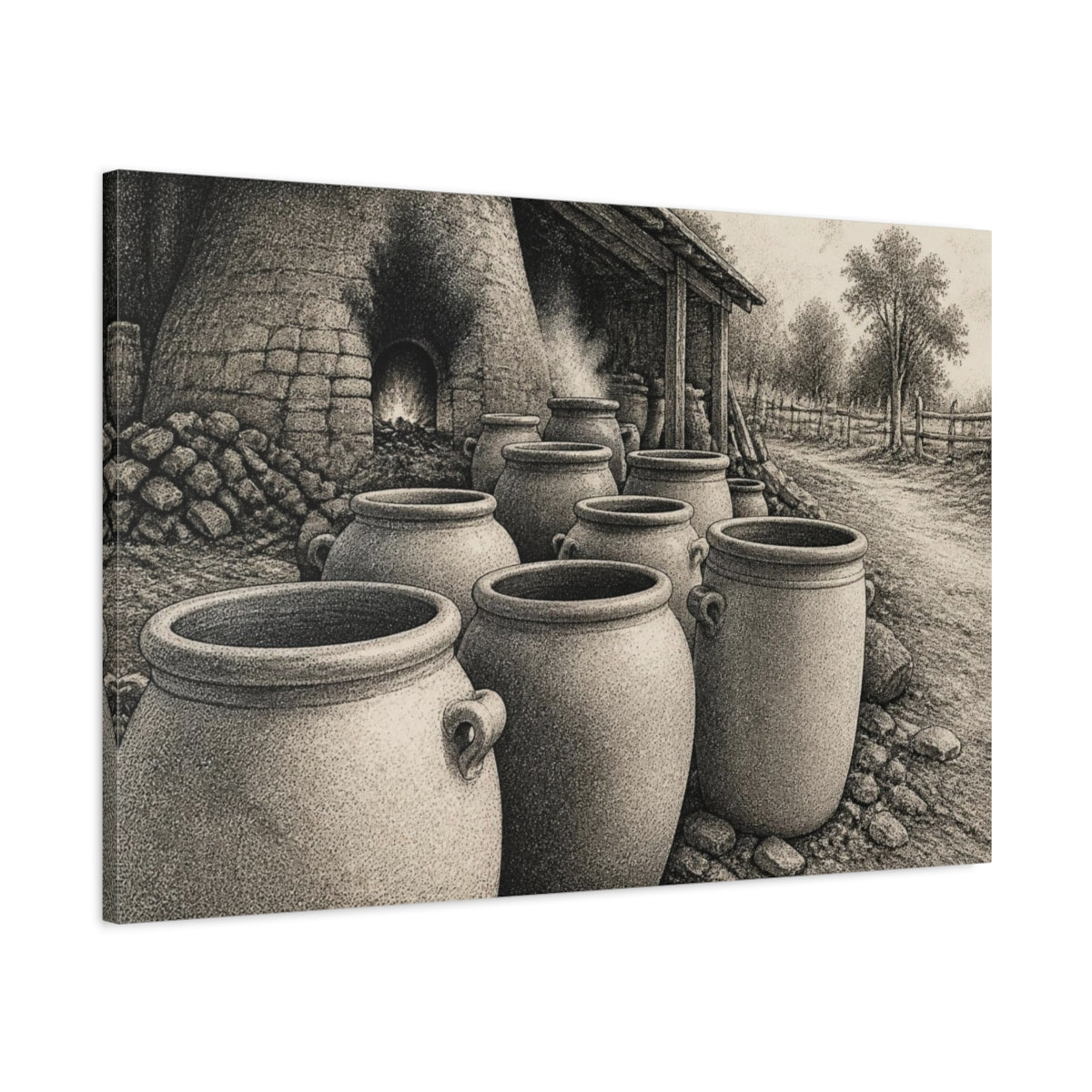 Main Mockup. Rustic Clay Crocks shown as canvas print