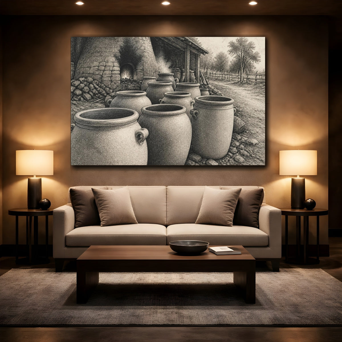 Mockup 2. Rustic Clay Crocks shown as canvas print