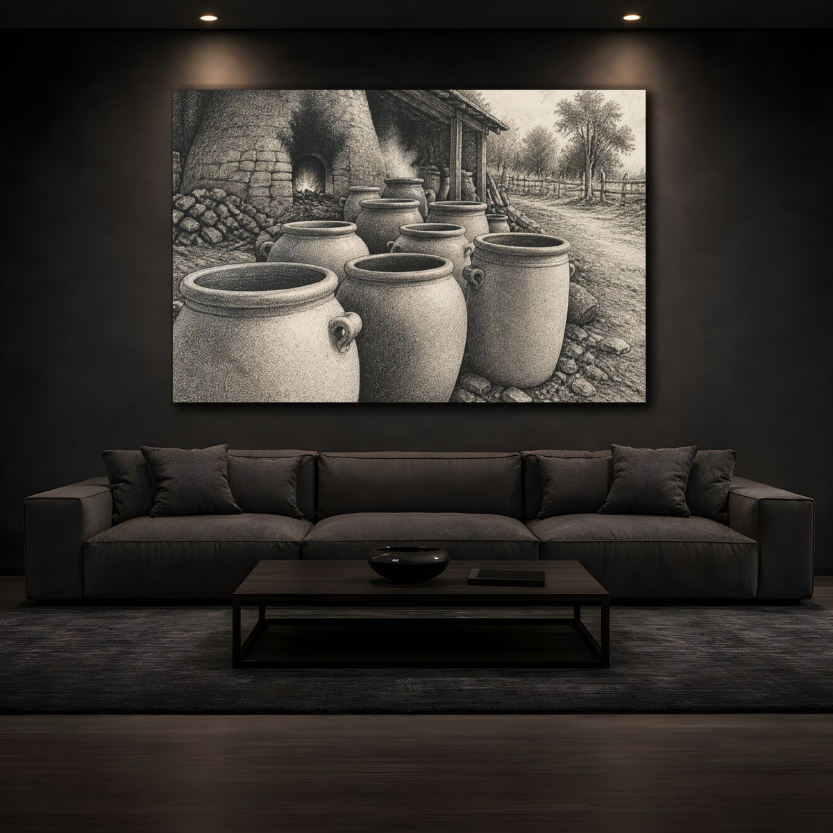 Mockup 3. Rustic Clay Crocks shown as canvas print