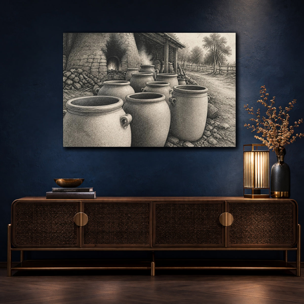 Mockup 4. Rustic Clay Crocks shown as canvas print