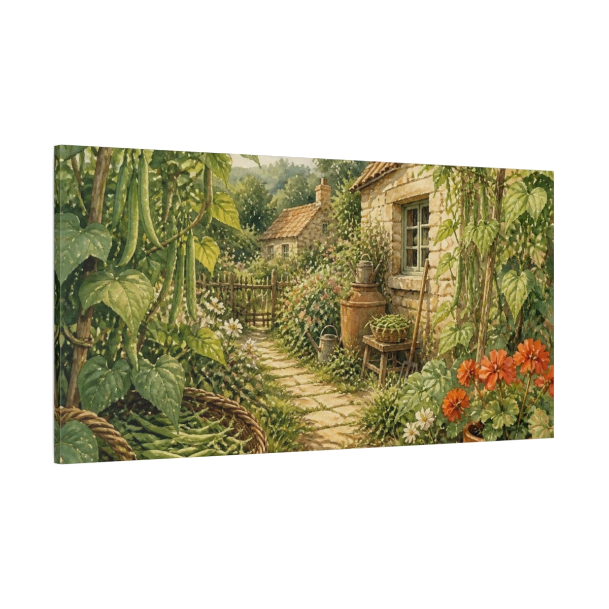 Side Mockup 2. Rustic Cottage Garden Path shown as canvas print