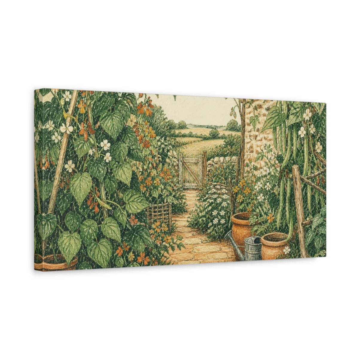 Side Mockup 3. Rustic Cottage Garden Path shown as canvas print
