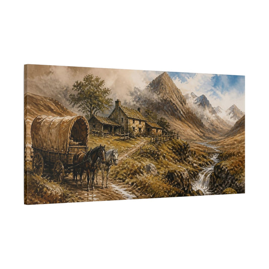 Main Mockup. Rustic Covered Wagon shown as canvas print