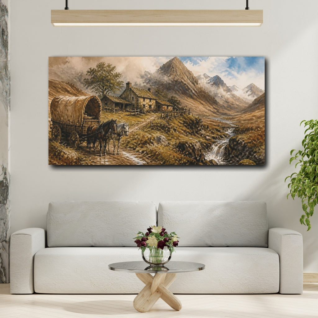 Mockup 2. Rustic Covered Wagon shown as canvas print
