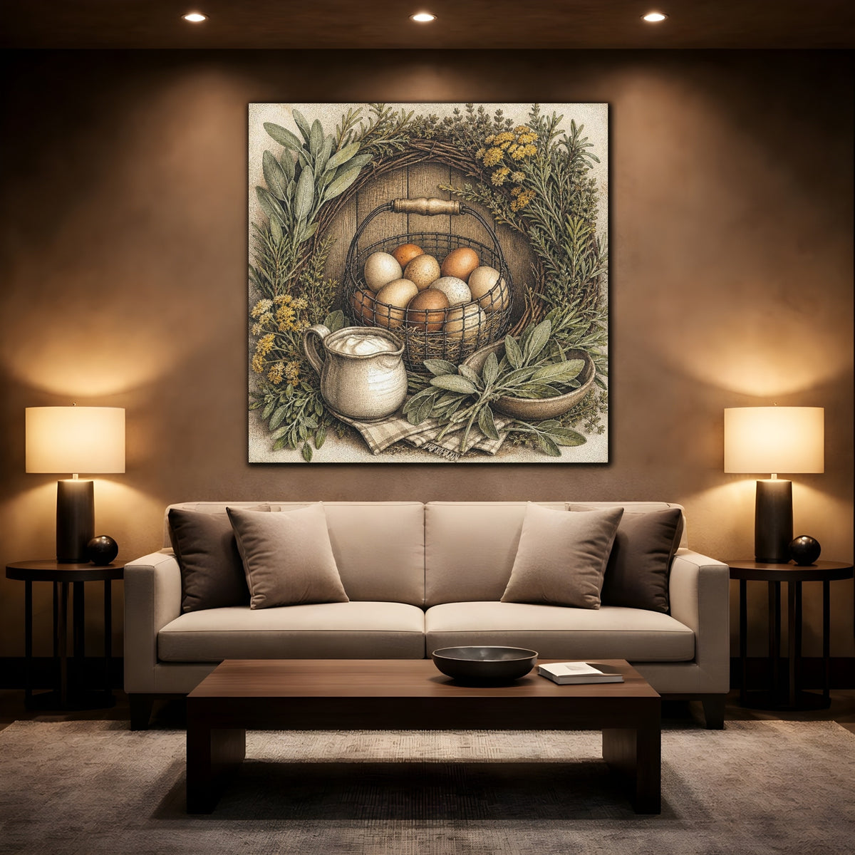 Mockup 2. Rustic Egg Basket shown as canvas print